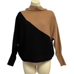 Philosophy Sweater Womens‎ Medium Black Tan Colorblock Mock Neck Ribbed Dolman